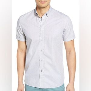 TED BAKER Men’s Rakoon Slim Fit Geometric Sport Shirt in Light Gray Sz 7 XL